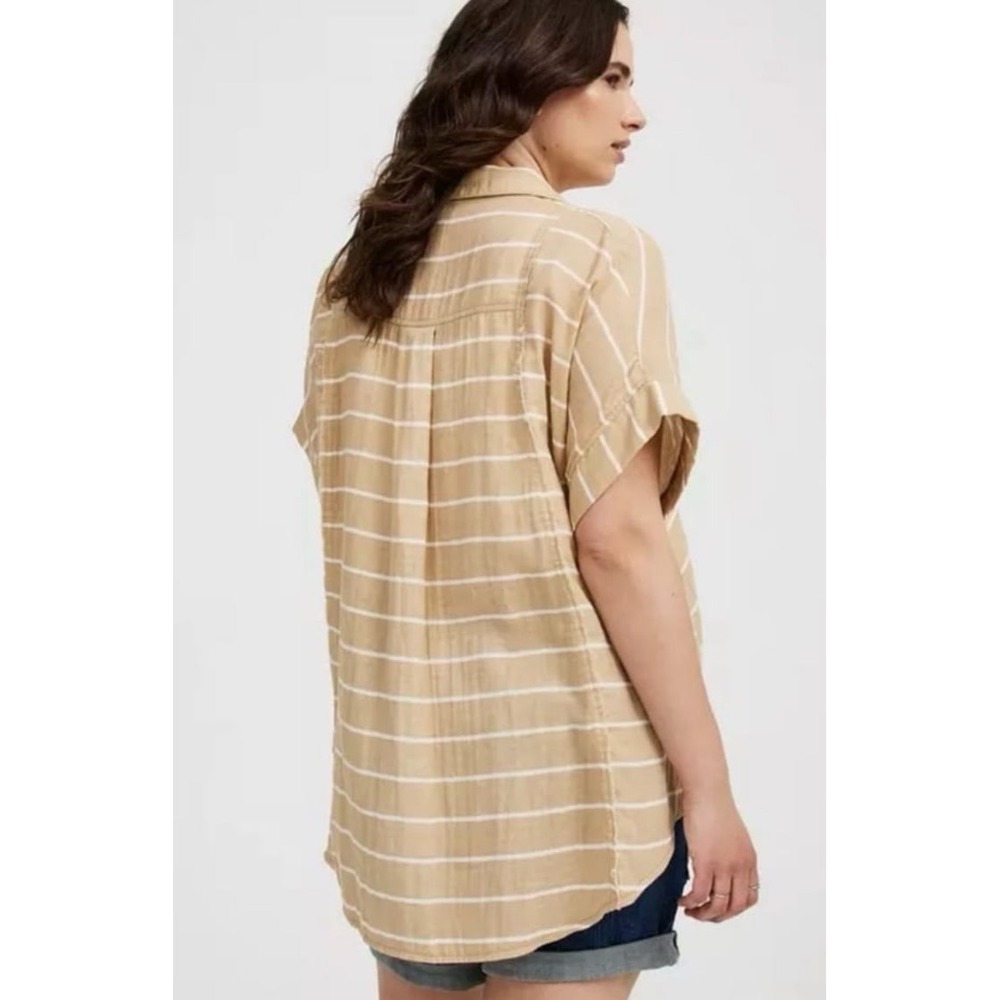 Torrid Striped Dolman Button Up Shirt Tan White Gauze Relaxed Women's 4 NWT - Picture 2 of 11